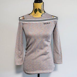 DKNY Sparkly Pink/Blue Cold Shoulder Blouse 8